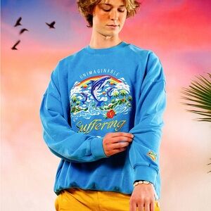 Unimaginable Suffering Embroidered Blue Crew Neck Sweater